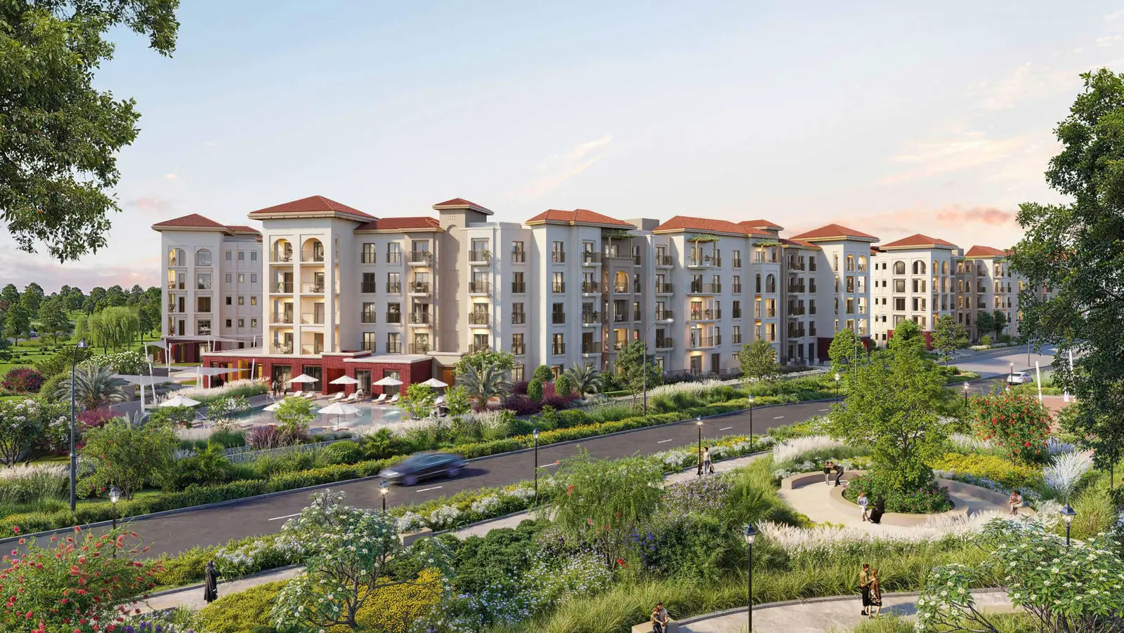 Bloom Living Granada 2 Abu Dhabi community view with landscaped gardens, walking paths, and Mediterranean-inspired architecture..jpg