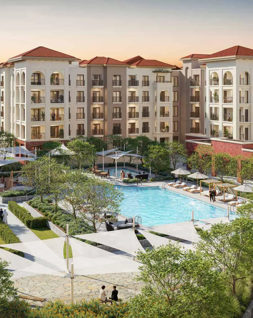 Bloom Living Granada 2 Abu Dhabi linear park view featuring shaded seating areas and greenery..jpg