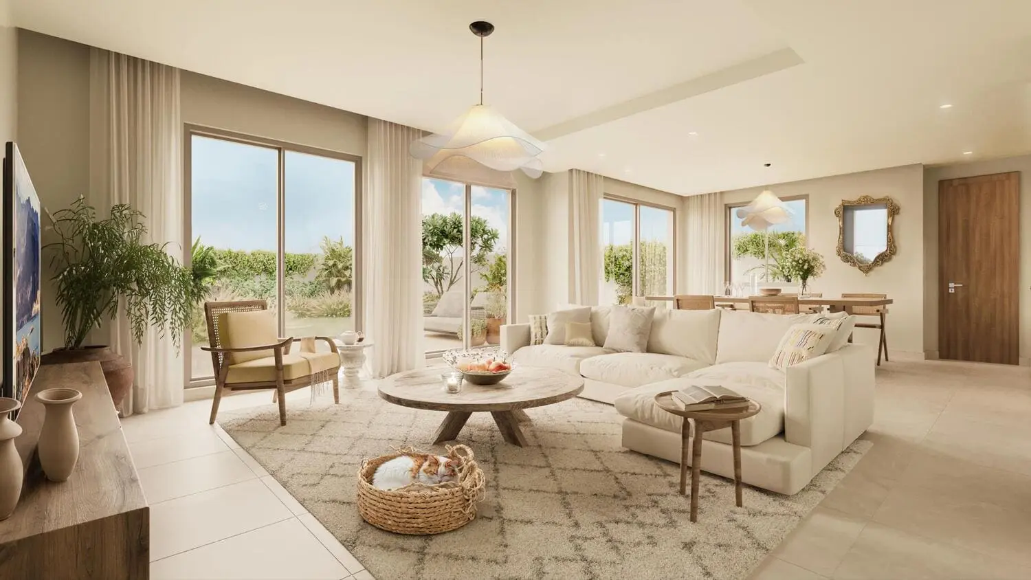 Bloom Living Olvera spacious living room with contemporary interiors and large windows